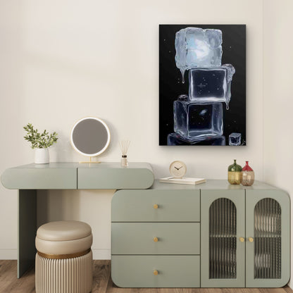 Stacked Ice Cubes with Dripping Water Metal Print Ready to Hang