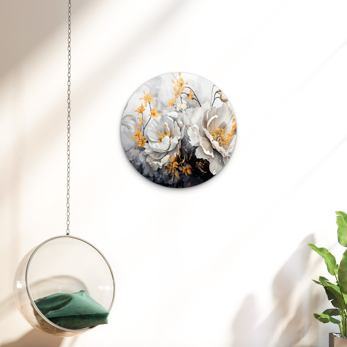 Blue Toned White Flowers Black and White Acrylic Glass Rounded Print Tempered Glass Wall Art 100% Made in Australia Ready to Hang