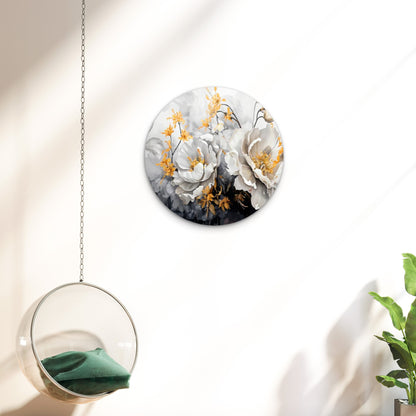 Blue Toned White Flowers Black and White Acrylic Glass Rounded Print Tempered Glass Wall Art 100% Made in Australia Ready to Hang