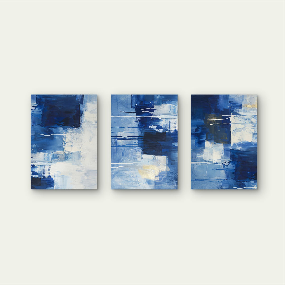 3pcs Modern Blue and White Abstract Oil Painting Wall Art Set Canvas Framed 60x90cm - High Quality Print 100% Australian Made Wall Canvas Ready to Hang