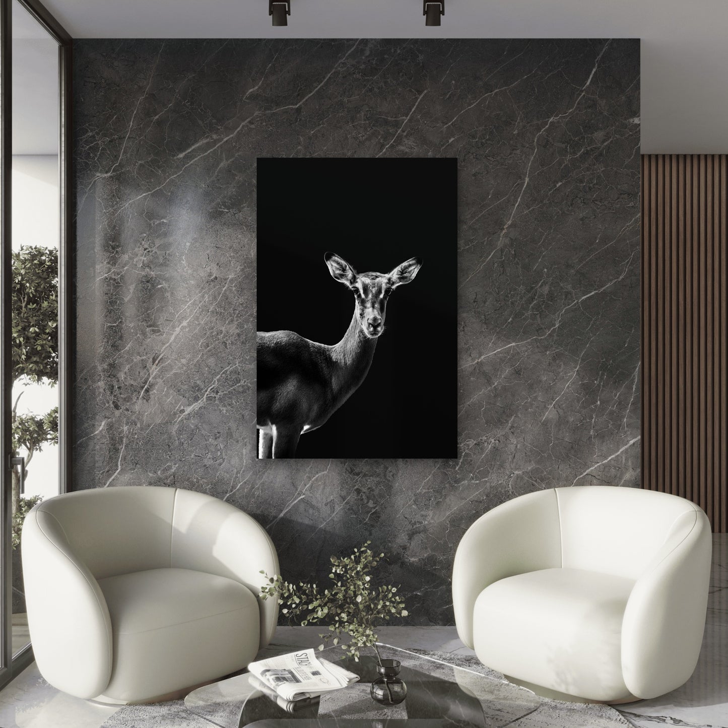 Portrait Impala Grayscale Illustration 40x60cm Metal Print Ready to Hang