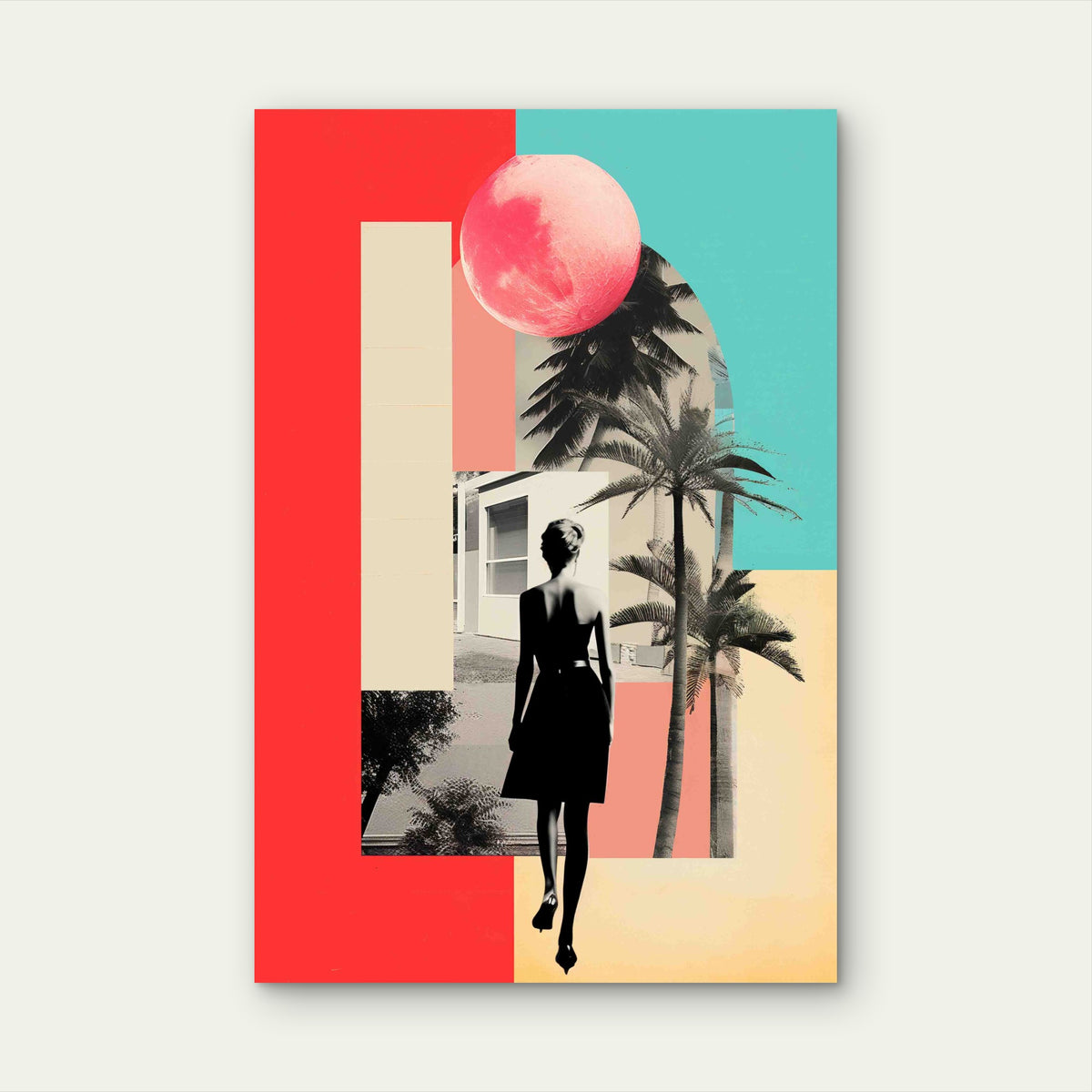 Vintage-Style Silhouette of a Woman in a Black Dress 60x90cm Metal Print Ready to Hang