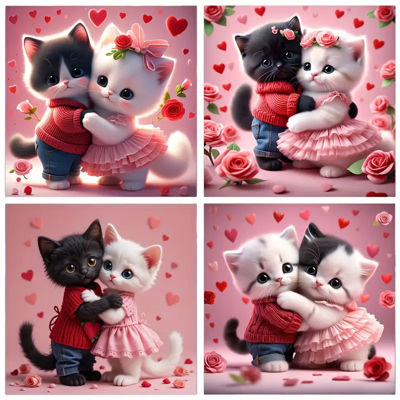 4pcs Love Cat Animal Wall Art Canvas Framed