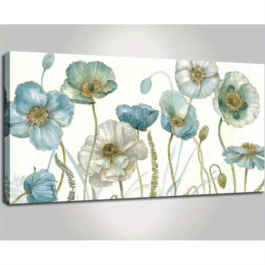 Vintage Blue Floral Greenhouse Flowers Wall Art canvas office home room framed 120x60cm