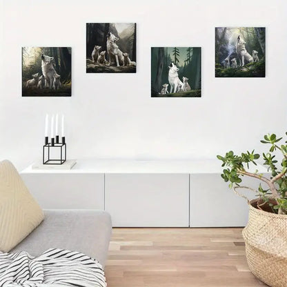 4pcs Beautiful Mother Wolf With Pup Wall Art Canvas Framed
