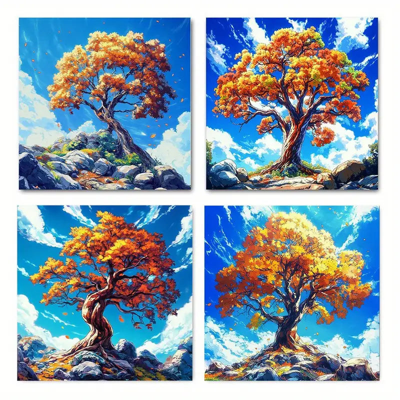 4pcs Vibrant Autumn & Winter Scenes Wall Art Canvas Framed