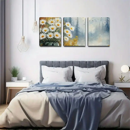 3pcs Classic White Floral Elegant Flowers Painting Metal Print Ready to Hang Art