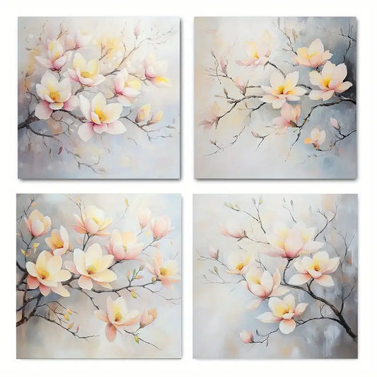 4pcs White Plum Blossom Tree Picture  FT    Wall Art Canvas Framed