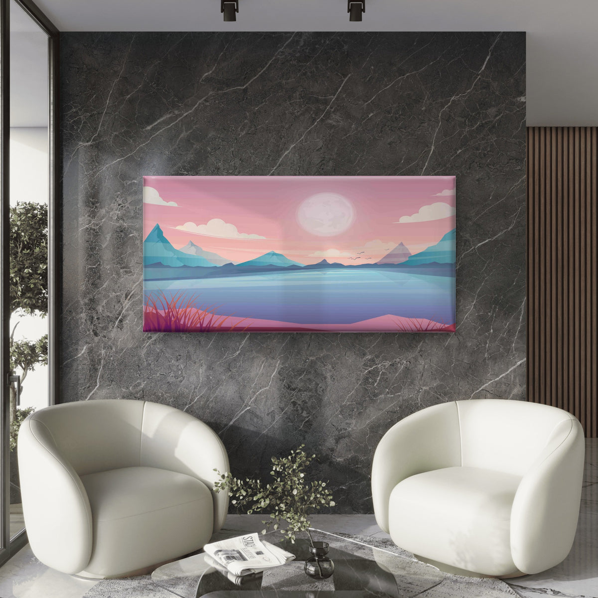 Pastel Mountain Landscape Wall Art Canvas Office Home Room Framed 120x60cm