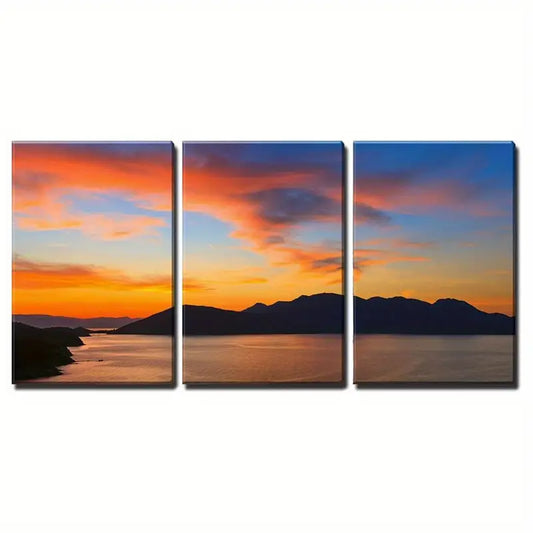 3pcs Vibrant Orange & Blue Sky Design Metal Print Ready to Hang Art