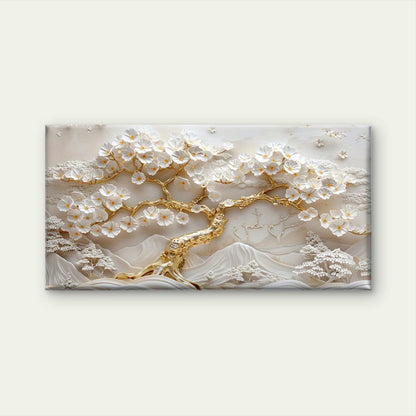 Golden Tree with White Flowers Wall Art Canvas Office Home Room Framed 120x60cm
