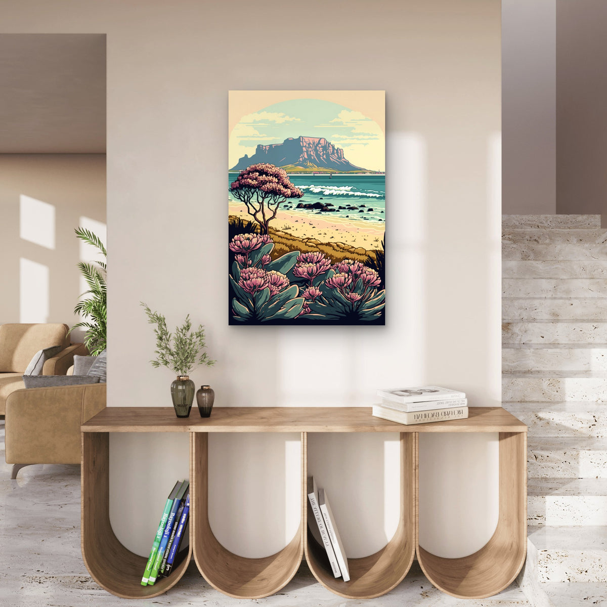 Table Mountain, Cape Town Illustration 60x90cm Metal Print Ready to Hang