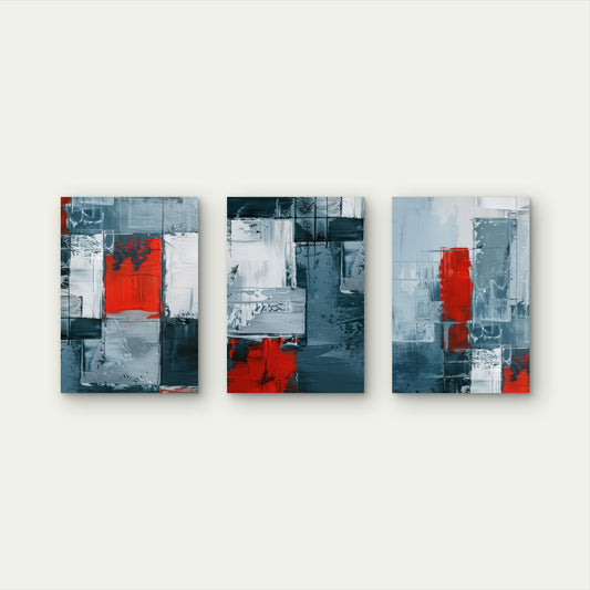 3pcs Abstract Grey Red Black Art Painting Wall Art Set Canvas Framed 50x70cm - High Quality Print 100% Australian Made Wall Canvas Ready to Hang