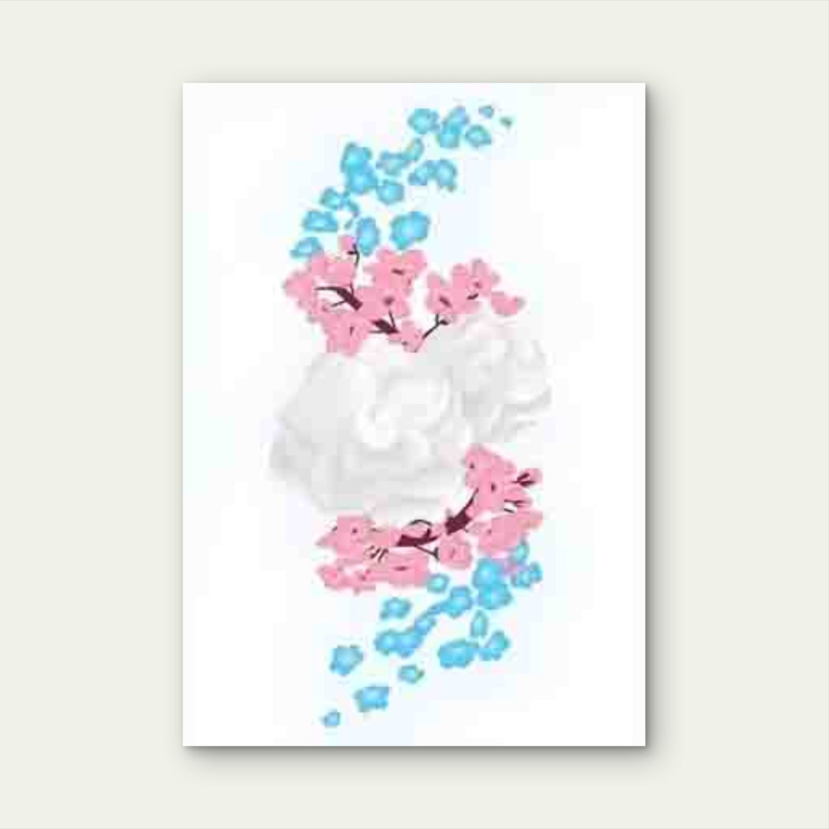 Japanese Inspired Cherry Blossom & Clouds Metal Print Ready to Hang