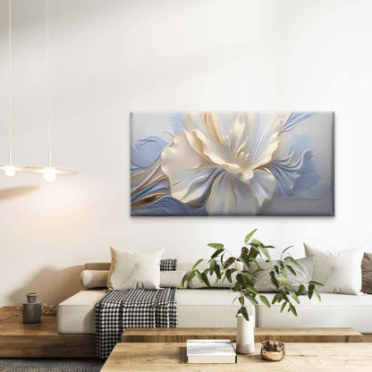 White Flower with Blue Accent Wall Art Canvas Office Home Room Framed 120x60cm