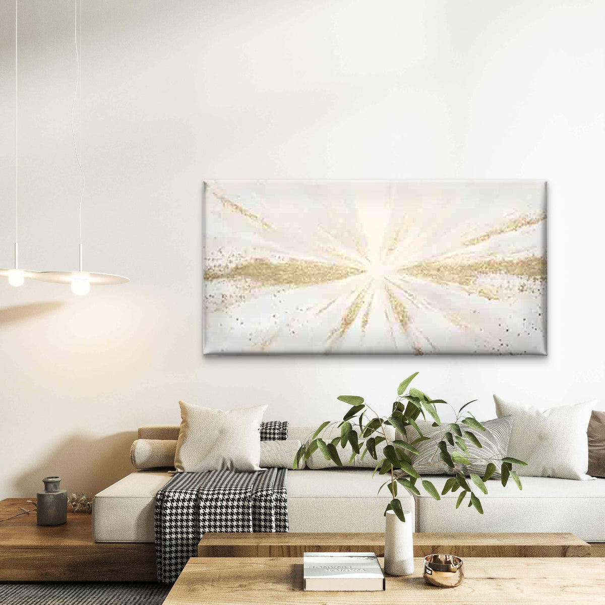 White Base with Golden Powder Wall Art Canvas Office Home Room Framed 120x60cm
