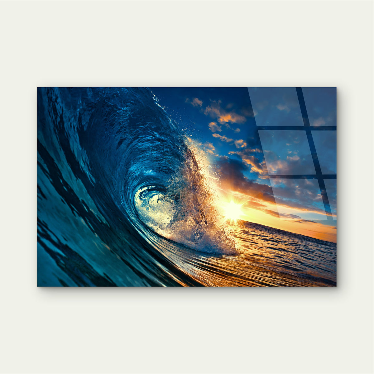 Ocean Wave Sunset Seascape Barrel Surf Acrylic Glass Printing Wall Art Australian Made Quality