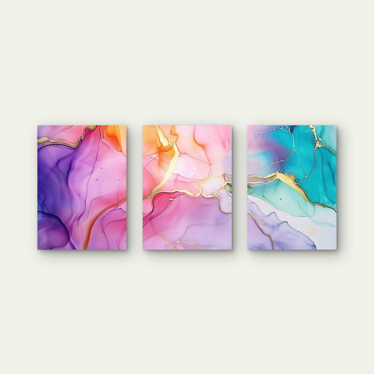 3pcs Vibrant Marble Ink Texture Metal Print Ready to Hang Art