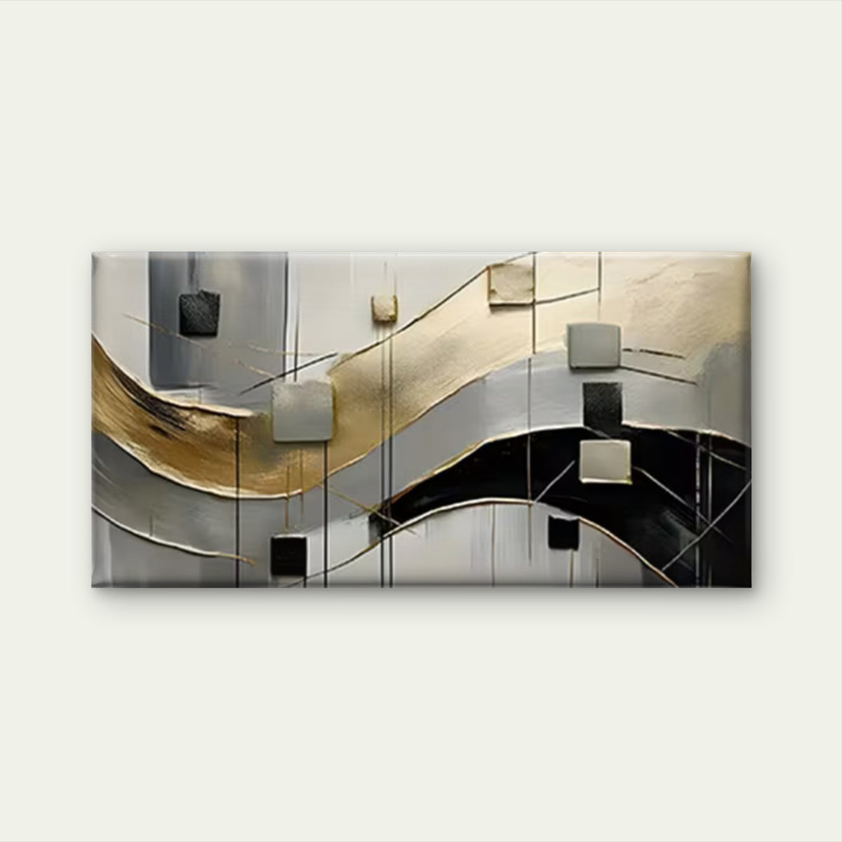 Black White Golden Line & Block Wall Art Canvas Office Home Room Framed 120x60cm