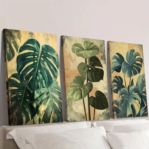 3pcs Tropical Plants Monstera Lush Leaves Wall Art Set Canvas Framed 50x70cm - High Quality Print 100% Australian Made Wall Canvas Ready to Hang