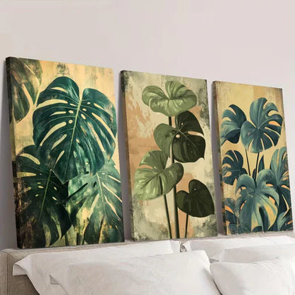 3pcs Tropical Plants Monstera Lush Leaves Wall Art Set Canvas Framed 50x70cm - High Quality Print 100% Australian Made Wall Canvas Ready to Hang