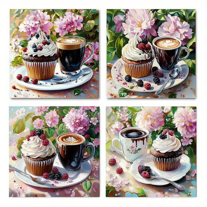 4pcs  Chocolate Cake Poster Modern  CC Wall Art Canvas Framed