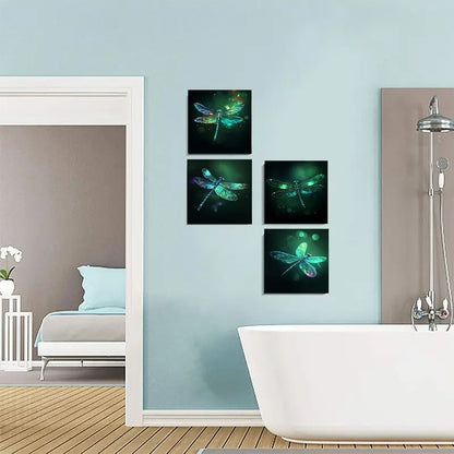 4pcs   Green Dragonfly  Nature Inspired GH   Wall Art Canvas Framed