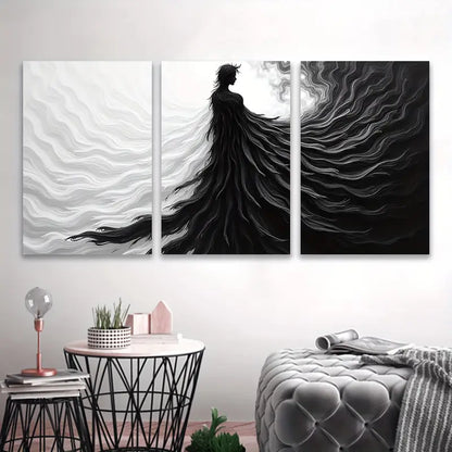 3pcs Black and White Modern Abstract Painting Wall Art Set Canvas Framed 50x70cm - High Quality Print 100% Australian Made Wall Canvas Ready to Hang