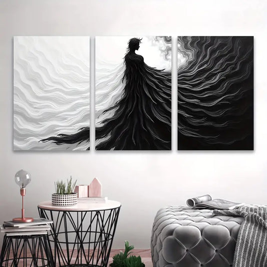 3pcs Black and White Modern Abstract Painting Wall Art Set Canvas Framed 60x90cm - High Quality Print 100% Australian Made Wall Canvas Ready to Hang