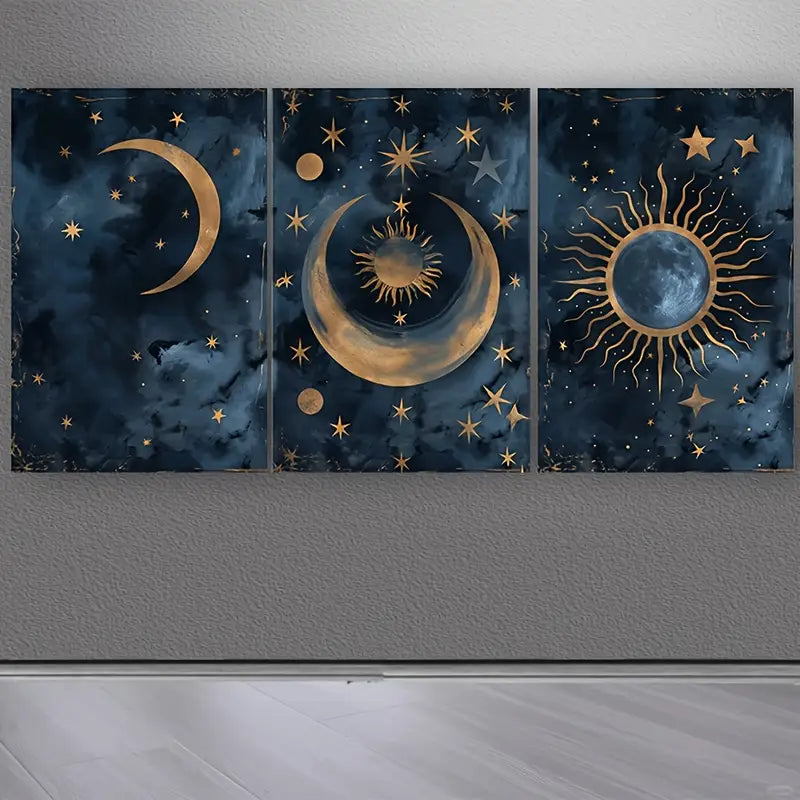 3pcs Moon, Sun & Starry Sky Metal Print Ready to Hang Art
