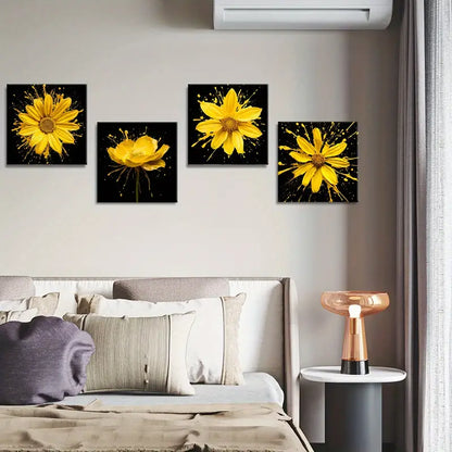 4pcs Artistic Expression Decor, Floral Burst Wall Art Canvas Framed