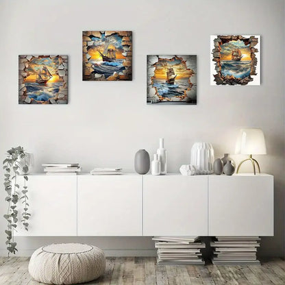 4pcs Galleon Sea Wall Elegant Wall Art Canvas Framed