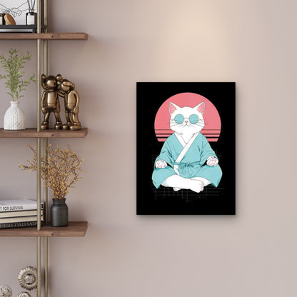 Japanese Meditation Cat in Kimono Yoga Metal Print Ready to Hang