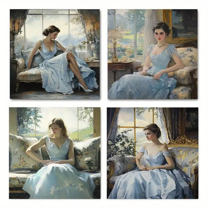 4pcs  Victorian Lady Reading sd Wall Art Canvas Framed