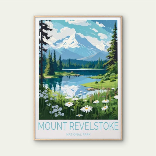 Mount Revelstoke National Park & Flowers Travel Poster Print Wall Art