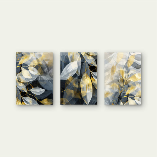 3pcs Modern Gold Navy Botanical Leaf Wall Art Set Canvas Framed 40x60cm - High Quality Print 100% Australian Made Wall Canvas Ready to Hang