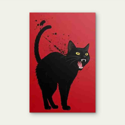 Retro Black Cat Roaring Metal Print Ready to Hang
