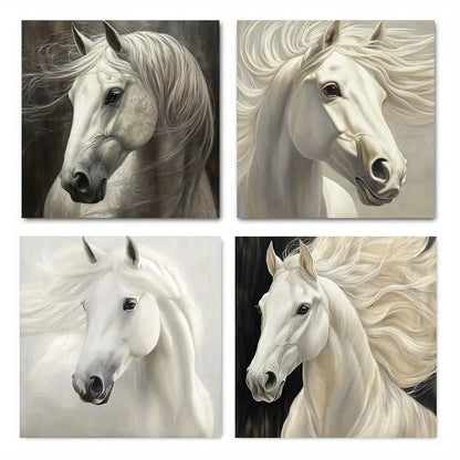 4pcs Majestic White Horse Rustic Wall Art Canvas Framed