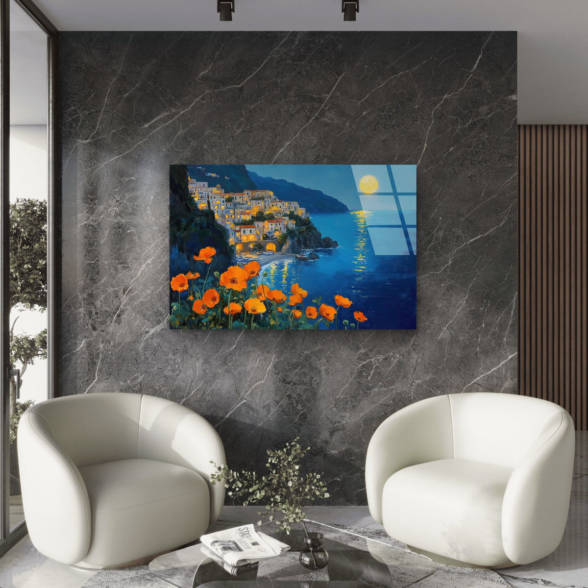 Italy Amalfi Coast Moon Ocean Acrylic Glass Printing Wall Art Australian Made Quality