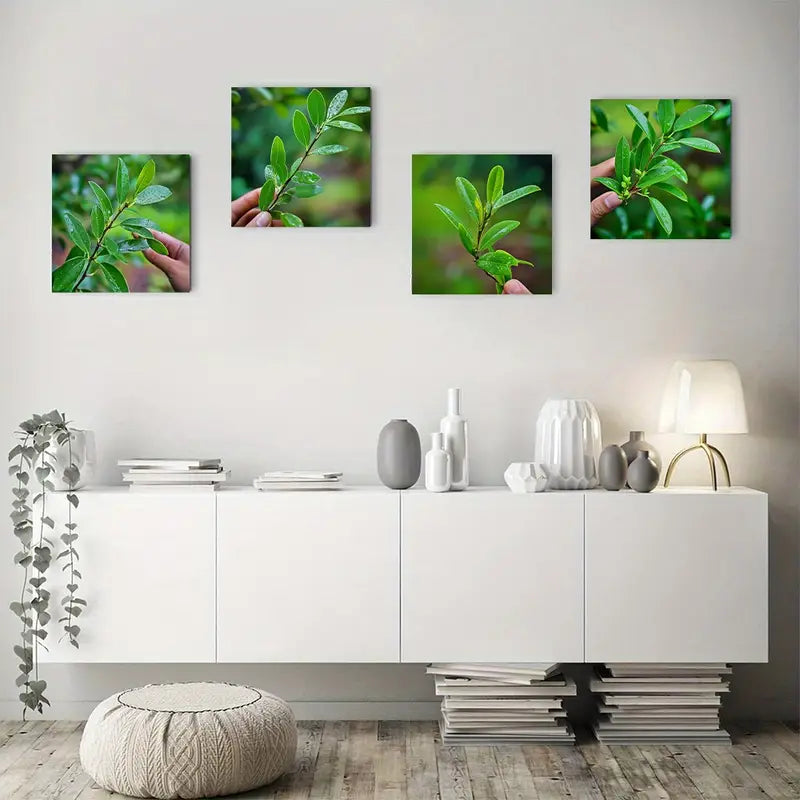 4pcs Leaves And Berries Of Coc Wall Art Canvas Framed
