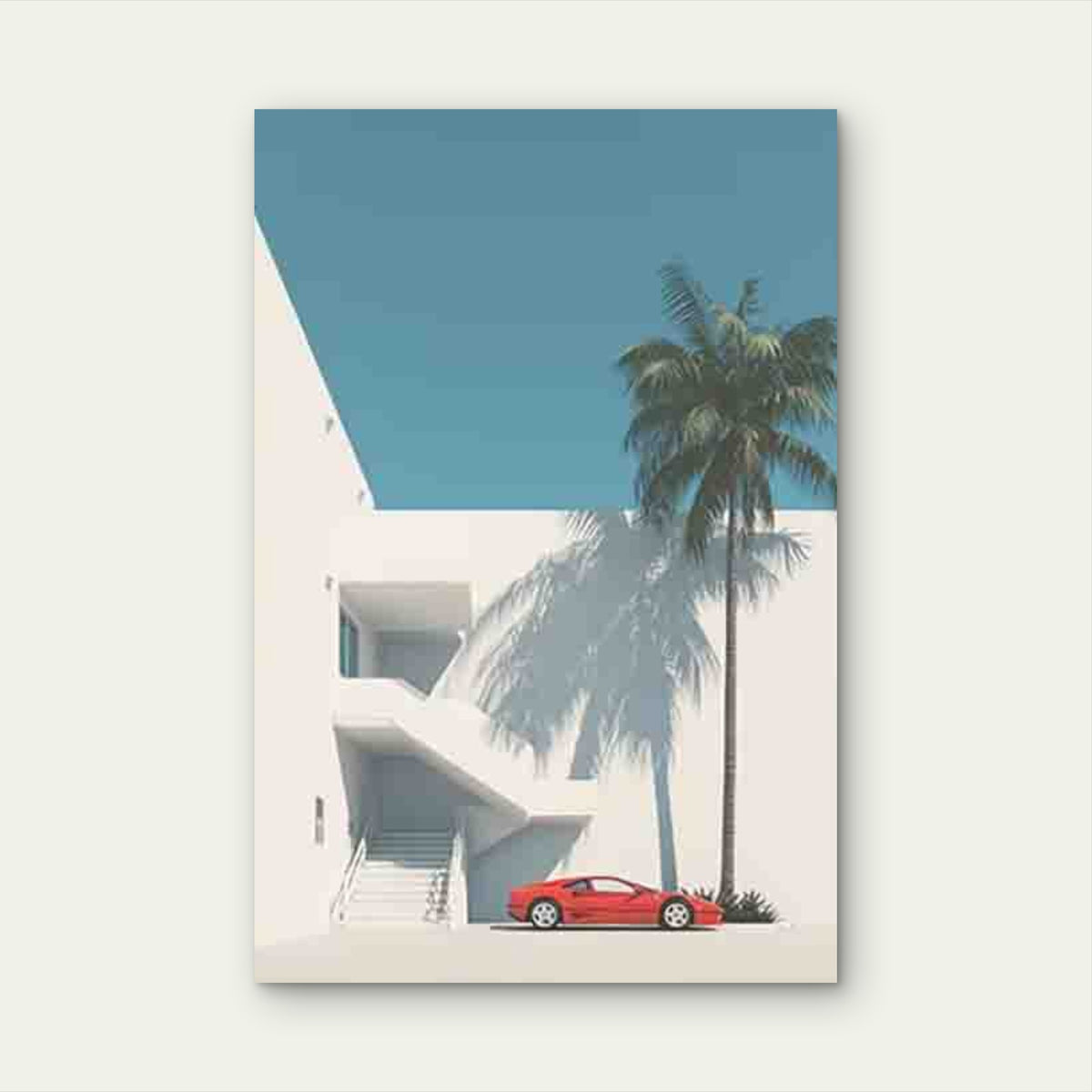 Red Car & Palm Tree 60x90cm Metal Print Ready to Hang
