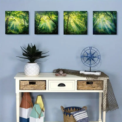 4pcs Green Forest Trees in Sunlight GT   Wall Art Canvas Framed