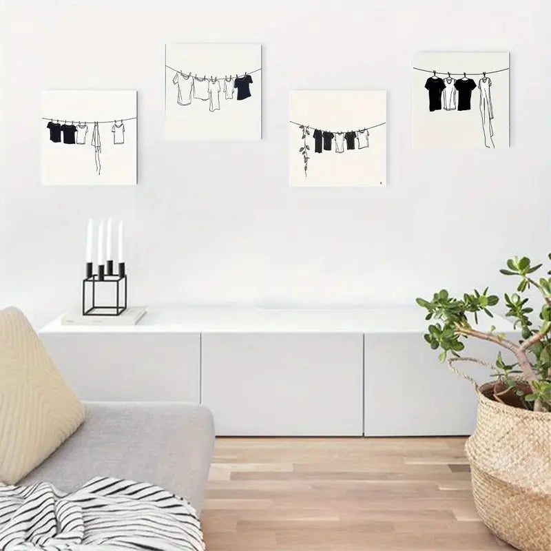 4pcs Bikini Line Drawing Theme Wall Art Canvas Framed