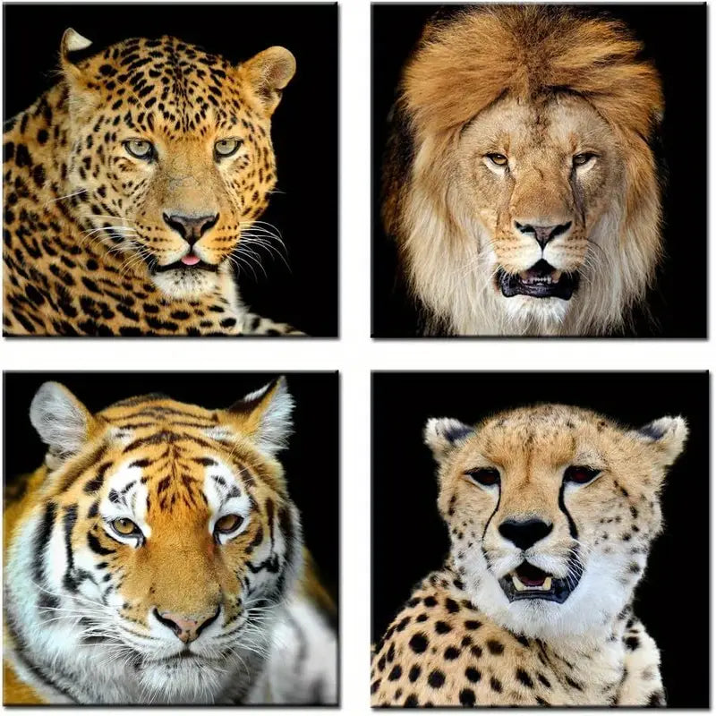 4pcs Leopard Tiger Lion Zebra Picture  Wall Art Canvas Framed