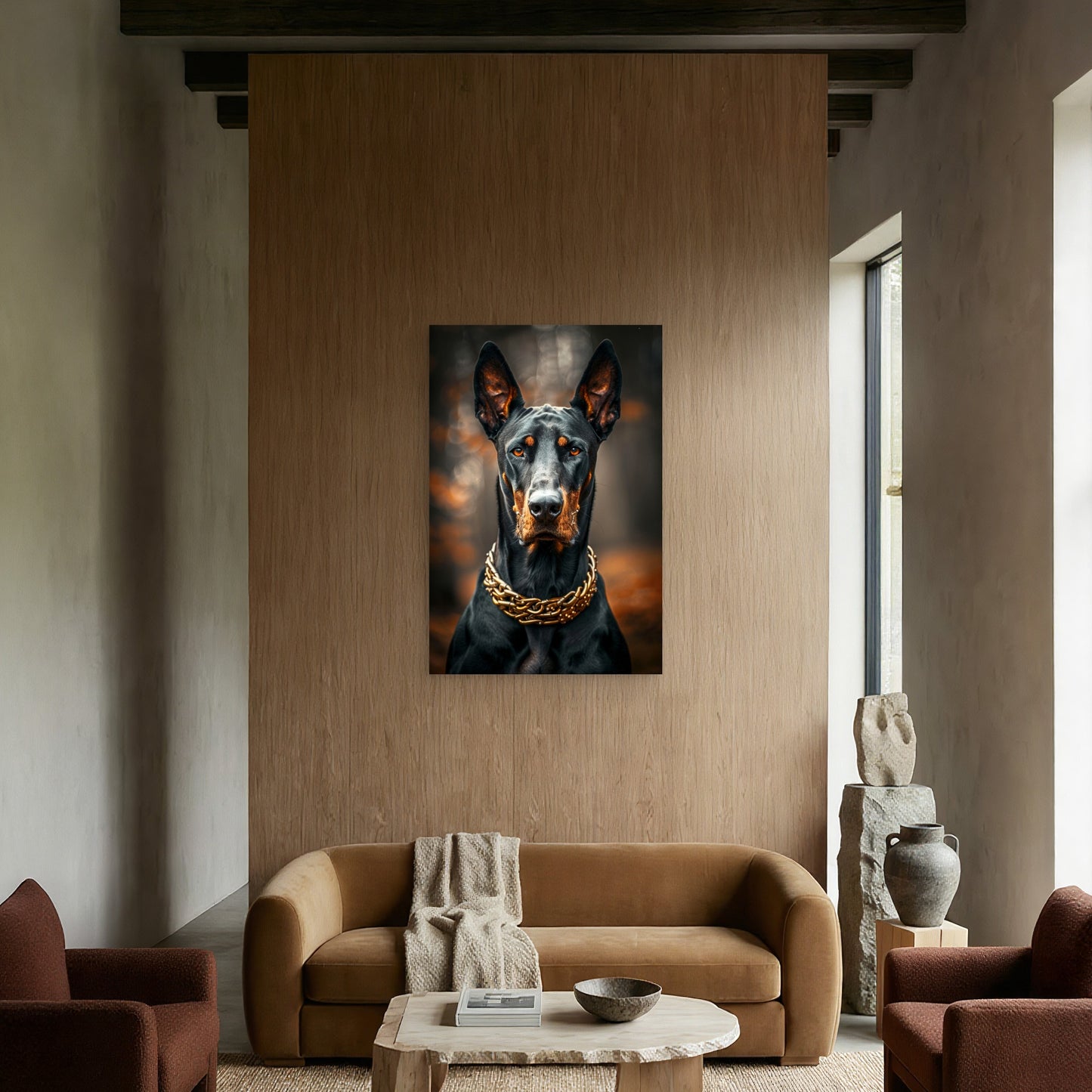 Portrait Adorable Doberman Dog 60x90cm Metal Print Ready to Hang