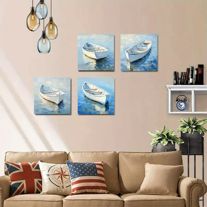 4pcs Serene Nautical Boat NB   Wall Art Canvas Framed