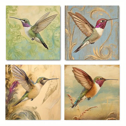 4pcs Painting Hummingbird I Art Prin Wall Art Canvas Framed
