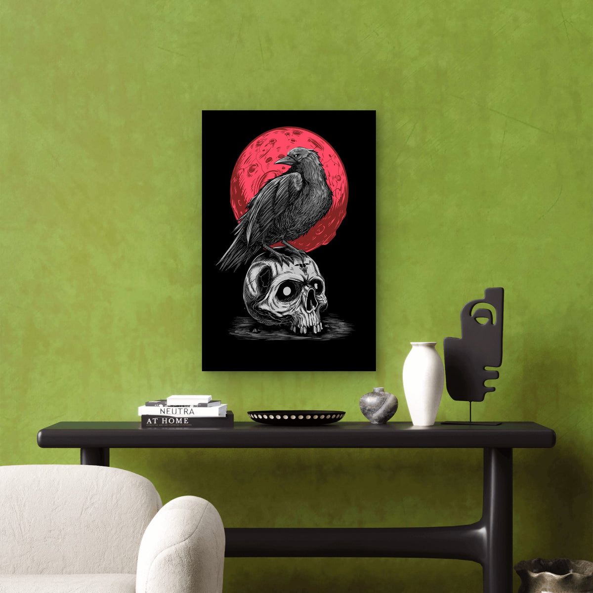 Raven on Skull Head 60x90cm Metal Print Ready to Hang