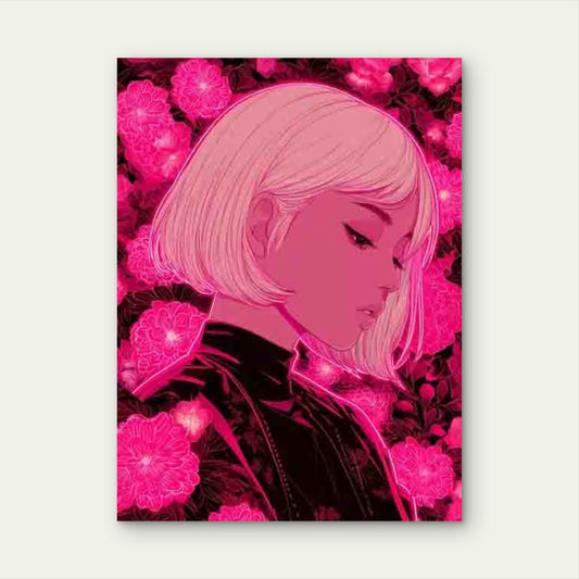 Neon Pink Floral Portrait 60x90cm Metal Print Ready to Hang