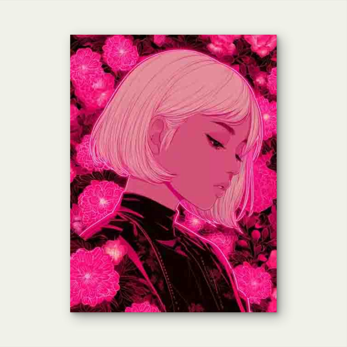 Neon Pink Floral Portrait Metal Print Ready to Hang
